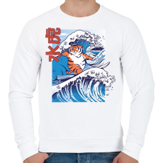 PRINTFASHION Szörfös tigris - Férfi pulóver - Fehér