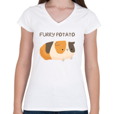 PRINTFASHION Szőrös krumpli - Női V-nyakú póló - Fehér