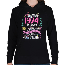 PRINTFASHION Születésnap 1974 Augusztus - Napfény egy kis hurrikánnal! - Női kapucnis pulóver - Fekete női pulóver, kardigán