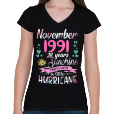 PRINTFASHION Születésnap 1991 November - Napfény egy kis hurrikánnal! - Női V-nyakú póló - Fekete