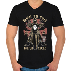 PRINTFASHION Született motoros - Férfi V-nyakú póló - Fekete