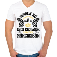 PRINTFASHION Szülinapos királynő_március fekete - Férfi V-nyakú póló - Fehér férfi póló