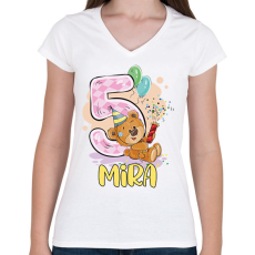 PRINTFASHION Szülinapos - Számmal, névvel - Női V-nyakú póló - Fehér