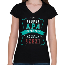 PRINTFASHION Szuper Apa! - Női V-nyakú póló - Fekete