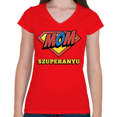 PRINTFASHION SZUPERANYU - Női V-nyakú póló - Piros