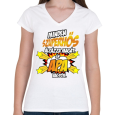 PRINTFASHION Szuperhős apa - Női V-nyakú póló - Fehér