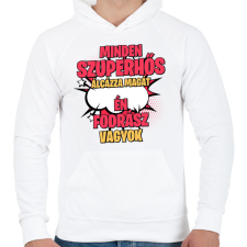 PRINTFASHION SZUPERHŐS FORDÁSZ - Férfi kapucnis pulóver - Fehér férfi pulóver, kardigán