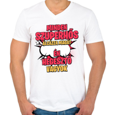 PRINTFASHION SZUPERHŐS HEGESZTŐ - Férfi V-nyakú póló - Fehér férfi póló