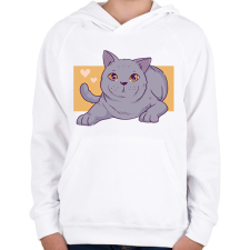 PRINTFASHION Szürke cica - Gyerek kapucnis pulóver - Fehér gyerek pulóver, kardigán
