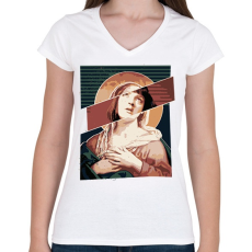 PRINTFASHION Szűz Mia - Női V-nyakú póló - Fehér