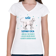 PRINTFASHION Szűz - Szfinx cica - Női V-nyakú póló - Fehér