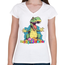 PRINTFASHION T-rex dínó húsvéti tojások - Női V-nyakú póló - Fehér női póló
