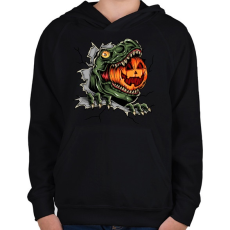 PRINTFASHION T-rex es a Halloween tökfej - Gyerek kapucnis pulóver - Fekete