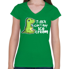 PRINTFASHION T-REX fagyi - Női V-nyakú póló - Zöld