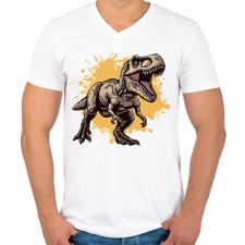 PRINTFASHION T-Rex - Férfi V-nyakú póló - Fehér férfi póló