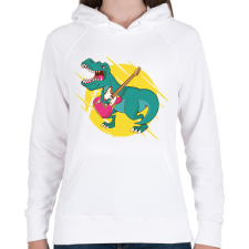 PRINTFASHION T-rex gitárral - Női kapucnis pulóver - Fehér női pulóver, kardigán