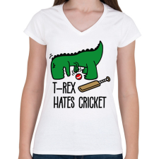 PRINTFASHION T-rex hates cricket - Női V-nyakú póló - Fehér női póló