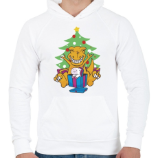 PRINTFASHION T-rex Karácsony - Férfi kapucnis pulóver - Fehér
