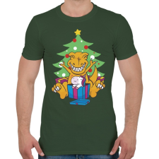PRINTFASHION T-rex Karácsony - Férfi póló - Katonazöld férfi póló