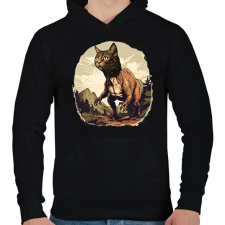 PRINTFASHION T-rex macska - Férfi kapucnis pulóver - Fekete férfi pulóver, kardigán