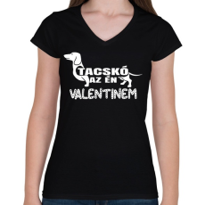 PRINTFASHION Tacsko a valentinom - Női V-nyakú póló - Fekete