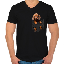 PRINTFASHION Tacskó a zsebben - Férfi V-nyakú póló - Fekete férfi póló