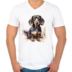 PRINTFASHION Tacskó  - Férfi V-nyakú póló - Fehér