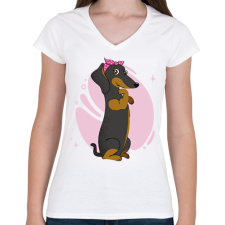 PRINTFASHION Tacskó - Női V-nyakú póló - Fehér női póló