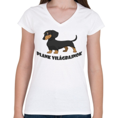 PRINTFASHION Tacskó Plank - Női V-nyakú póló - Fehér