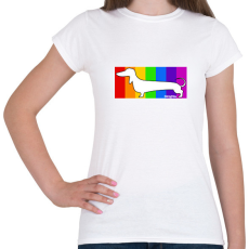 PRINTFASHION Tacskó szivárvány háttérben - Női póló - Fehér