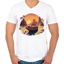 PRINTFASHION Tájkép - Férfi V-nyakú póló - Fehér férfi póló