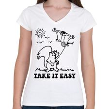 PRINTFASHION Take it easy - Női V-nyakú póló - Fehér női póló