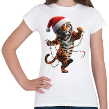 PRINTFASHION Táncoló karácsonyi party tigris - Női póló - Fehér női póló