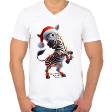 PRINTFASHION Táncoló karácsonyi party zebra - Férfi V-nyakú póló - Fehér férfi póló