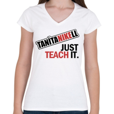 PRINTFASHION tanítanikell - Női V-nyakú póló - Fehér