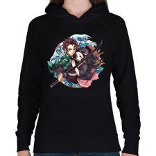 PRINTFASHION Tanjiro én Nezuko - Női kapucnis pulóver - Fekete női pulóver, kardigán