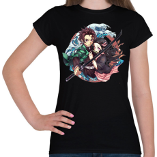 PRINTFASHION Tanjiro én Nezuko - Női póló - Fekete