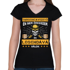 PRINTFASHION Targoncás legenda - Női V-nyakú póló - Fekete női póló