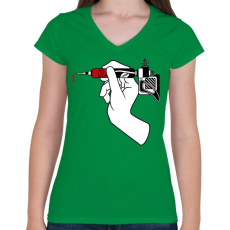 PRINTFASHION Tattoo Gun - Női V-nyakú póló - Zöld