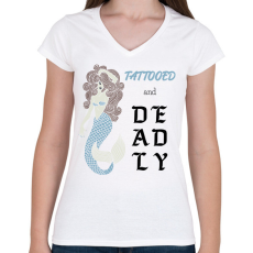 PRINTFASHION Tattooed and deadly - Női V-nyakú póló - Fehér