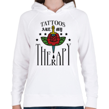 PRINTFASHION Tattoos are my therapy - Női kapucnis pulóver - Fehér női pulóver, kardigán
