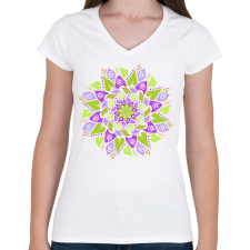 PRINTFASHION Tavaszi mandala - Női V-nyakú póló - Fehér női póló