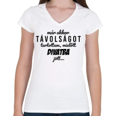 PRINTFASHION Távolságtartás - Női V-nyakú póló - Fehér