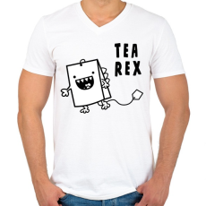PRINTFASHION Tea Rex - Férfi V-nyakú póló - Fehér