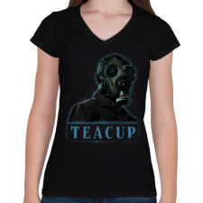 PRINTFASHION teacup sorozat - Női V-nyakú póló - Fekete női póló