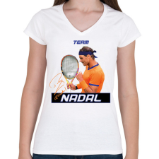 PRINTFASHION Team Nadal - Női V-nyakú póló - Fehér női póló