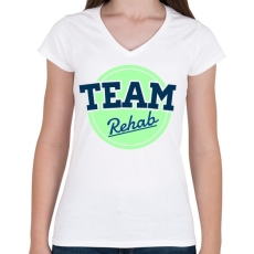PRINTFASHION TEAM Rehab Green - Női V-nyakú póló - Fehér