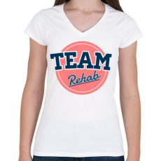 PRINTFASHION TEAM Rehab Red - Női V-nyakú póló - Fehér
