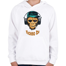 PRINTFASHION Techno DJ - Majom - Gyerek kapucnis pulóver - Fehér