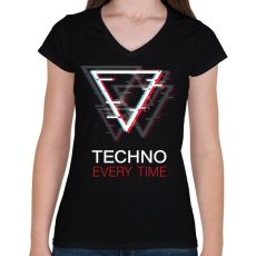 PRINTFASHION Techno - Every time - Női V-nyakú póló - Fekete